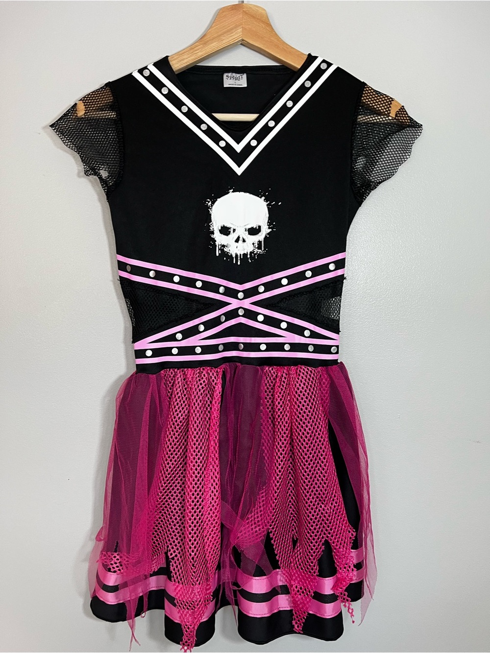 Spirit Halloween Skull Cheerleader Costume Pink Black Girls Large